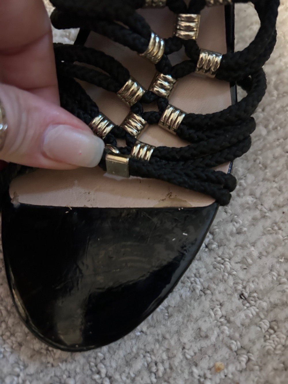 Bebe Black Strappy Cage Heels w/ Metallic Rope Detail – Size 9 - Picture 4 of 16